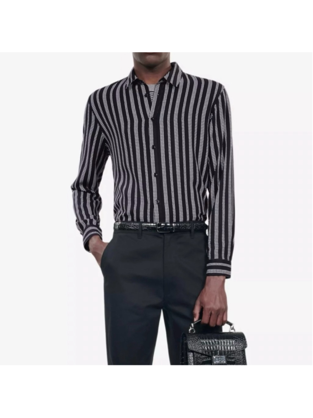 Men's The Kooples PDP Lines Black & White Dot/Stripe Button Down Shirt M NWT - Picture 2 of 16